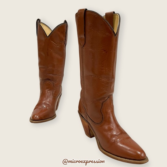 1990s Frye VINTAGE Pull On Brown Leather Low Heeled Cowboy Comfy Western Boot